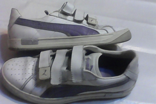 Puma Zapatillas Cuero Blancas Con Logo Lila Tennis Running