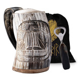 Premium Viking Wolf Natural Drinking Horn Mug With Shor...