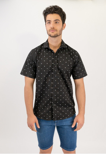 Camisa Hombre Pato Pampa Manga Corta Slim Fit Negro Fant