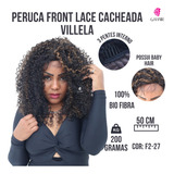 Peruca Front Lace Cacheada Afro - Villela -bio Fibra -gringa Tonalidade Castanho Com Mechas Mel F2/27