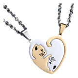 Collar Corazon Gato Pareja Yin Yang Acero Inoxidable 