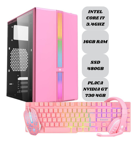 Kit Gamer Pc Rosa Cpu Intel I7 16gb Ram Ssd 480gb Gt 730 4gb