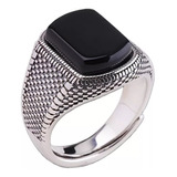 Anillo Plata Ley 925 Onix Negro Hombre Elegante Ajustable