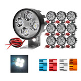 10 Faros Redondos 4 Led Auxiliar Fija Y Estrobo Colores