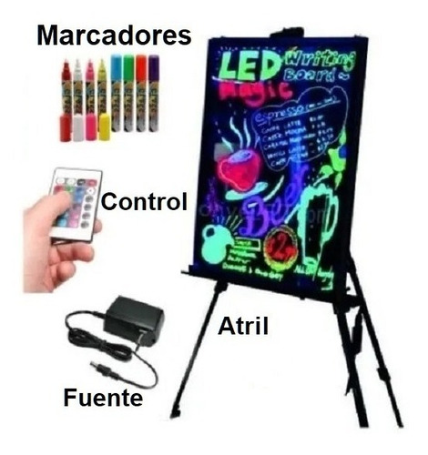 Pizarra Led Rgb 50 X 70cm Cartel Led + Marcadores + Atril