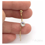 Piercing Umbigo Ouro 18k Ponto Luz Pedra Branca 2 Corrente 1