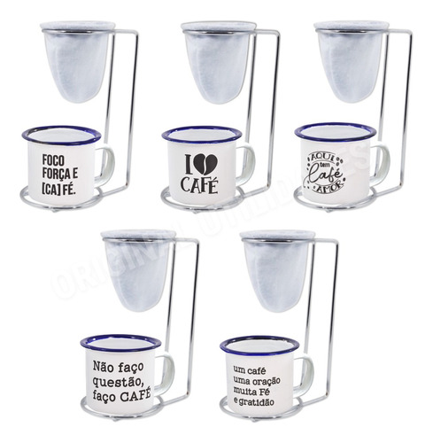 Kit Gourmet Mini Coador De Pano Café Refil Caneca Individual