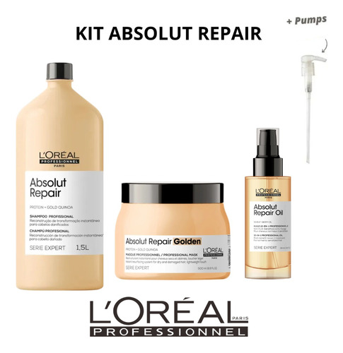 Kit Absolut Repair Loreal S 1,5 + M Golden 500 + Óleo 90ml