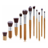 Set 11 Piezas Brochas Maquillaje Profesional Bambu Ecológico