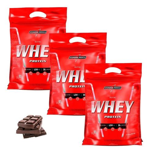 Combo 3x Nutri Whey Refil - Integral Medica - 907g Sabor Chocolate