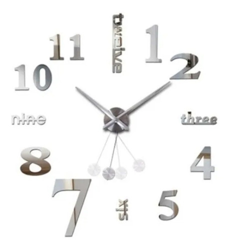 Reloj De Pared 3d Tamaño 100 X 100 Cm Color Plateado 