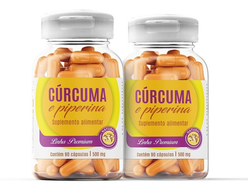 Turmeric Curcumin Cúrcuma Piperina Açafrão 180 Caps 2 Potes