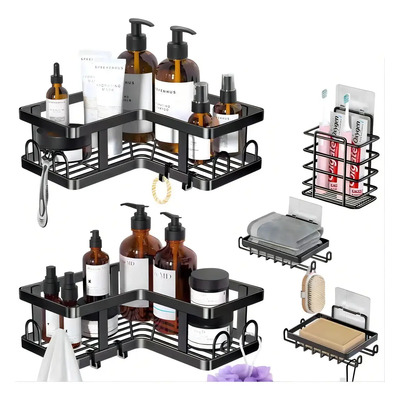 Juego De 5 Estantes Organizadores Para Ducha De Baño, Repisas De Aluminio Anticorrosivo, Diseño Moderno Y Fácil... Negro