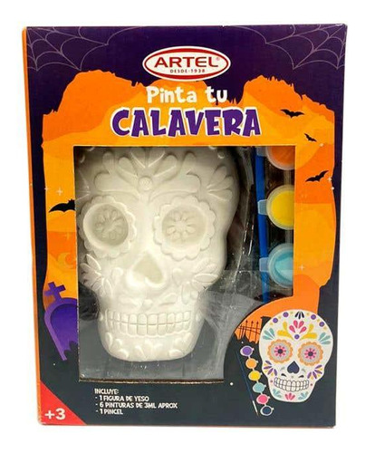 Figura Yeso Calavera + Pinturas Halloween