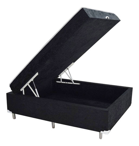 Cama Box Baú Blindado Casal Conjugado Ortopédico Suede Preto