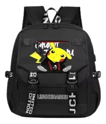 Mochila Escolar Pikachu Unisex C/ Porta Duo Usb+fone