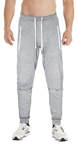 Pantalon Jogging Deportivo Slim Hombre Bolsillos Con Cierre