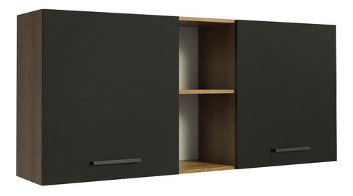 Armário Aéreo 150 Cm 2 Portas E 2 Nichos Rustic/preto