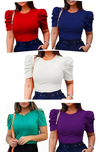 Kit 5 Blusas Feminina Blusinha Evangélica Manga Bufante Atac