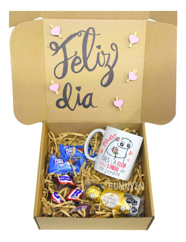 Caja Kit, Taza Flork, Mamá, Frase Flor Linda, Feliz Dia,11oz