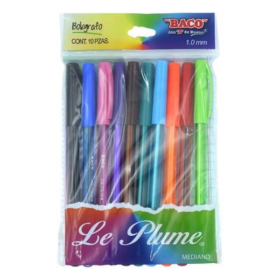 Boligrafo Punto Medio Baco Stick Fashion Con 10 Boligrafos Exterior Al Color De La Tinta | MercadoLibre
