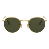 Gafas De Sol Ray-ban Round Rb3447l Large Con Marco De Metal Color Polished Gold, Lente Green De Cristal Clásica, Varilla Polished Gold De Metal - Rb3447l00150