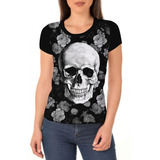 Camiseta/camisa Feminina Caveira Rock -  Skull Baby Look