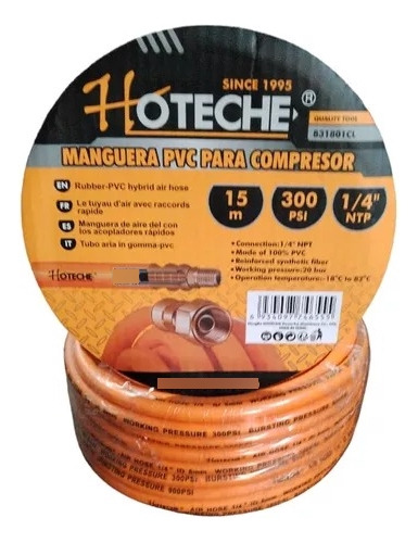 Manguera 15 Metros Para Compresor Pvc 300psi Hoteche 831801