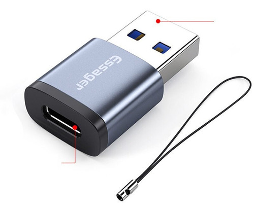 Adaptador Metal Usb C 3.0 A Usb Tipo A + Correa Antiperdida