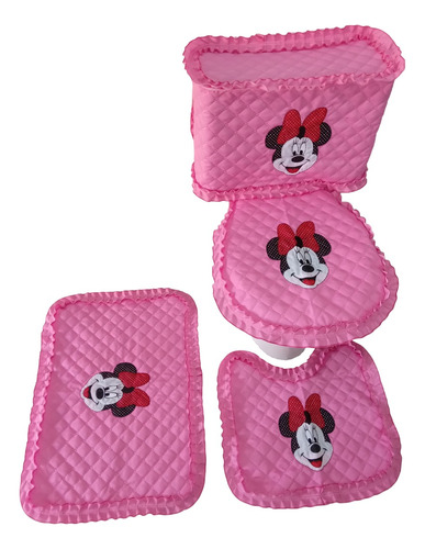 Joguinho Banheiro Minnie Kit Tapete Conjunto Caixa Acoplada 