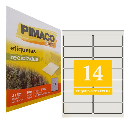 Etiquetas14 Pimaco 33,9x101,6 Papel A4 Adesiva Ink-jet/laser