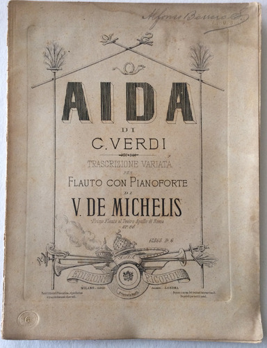 C. 1900 Partitura Antigua Coleccion Opera Aida G. Verdi 
