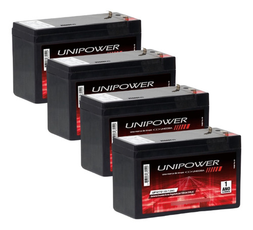 Kit 4 Unidades Bateria Selada 12v 7ah Unipower Agm Vrla