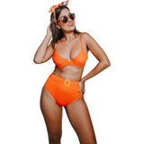 Bikini Top Retrô Hot Pant Cintura Alta Feminino Cortininha