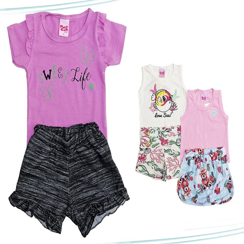 Kit 3 Conjuntos Premium Infantil Menina Verão Roupa Criança