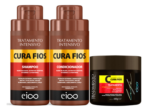 Eico Cura Fios Shampoo + Condicionador 450ml + Máscara 500g