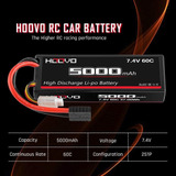 Hoovo 7.4v 5200mah 80c 2s Lipo Batería Dura Con Enchufe Ec3