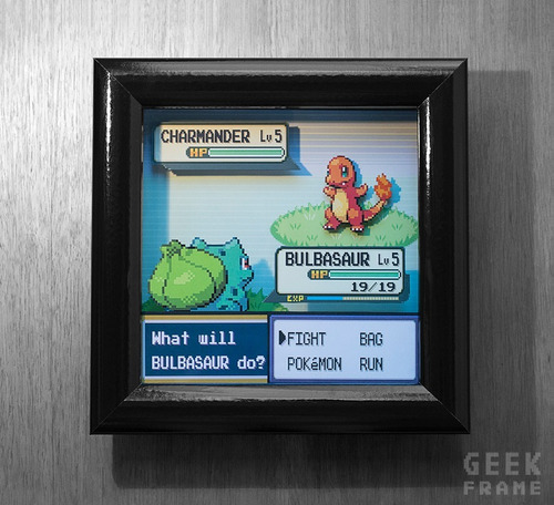 Pokemon- Charmander Gameboy - Cuadro Diorama 3d - Geek Frame