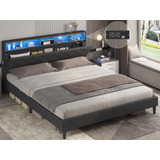 Base Cama Queen C/ Cabecera Led Marco Plataforma C/ Estantes