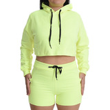 Conjunto Moletom Cropped Short Feminino Neon Cores Tendência