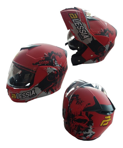 Casco Abatible Motociclista Toxic Rojo Diseño Mate Xl 61-62