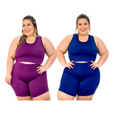 Kit 2 Conjuntos Fitness Plus Size Academia Roupa Ginástica 