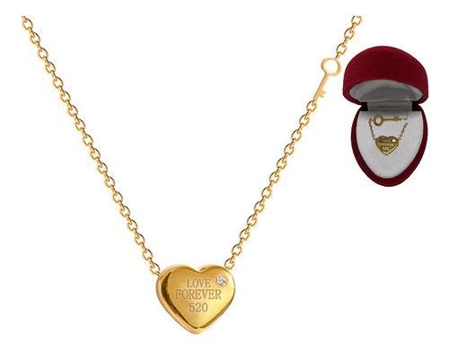 Collar Corazón Llave Love Forever Baño Oro 18k Estuche Pana