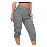 Pantalones Cargo Tipo Capris W De Color Liso De Talle Alto P