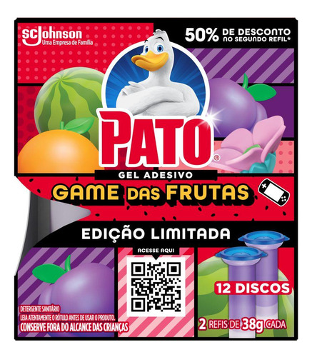 Detergente Sanit Gel Adesivo Pato Game Das Frutas 2un De 38g