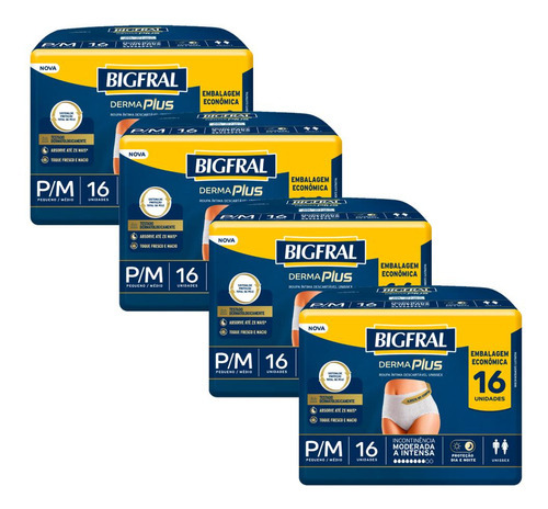 Kit 4 Roupas Íntima Bigfral Pants Derma Plus P/m 16un Cada