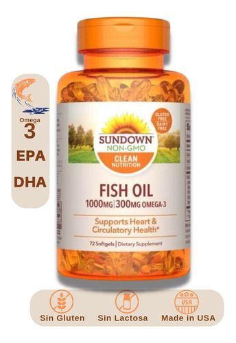 Omega 3 Fish Oil 1000 Mg (72 Caps) Libre De Gluten Sundown