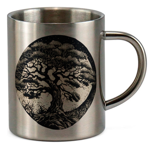 Caneca Inox 400ml Arvore Japonesa Preta Bonsai