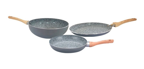 Set X3  Sarten  Wok  Panquequera Ceramica Granito Hudson