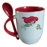 Taza Con Cuchara Disney Princesa Ariel Personalizable